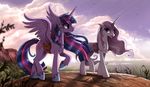  avian birds cloud clouds cutie_mark equine female feral fleur_de_lis_(mlp) friendship_is_magic fur hair horn horse horseshoe mammal mountain my_little_pony outside pony princess purple_fur royalty ruhje shaded signature sparkle twilight_sparkle_(mlp) two_tone_hair unicorn white_fur winged_unicorn wings 