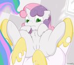  cub cutie_mark_crusaders duo equine female feral first_person_view fluffy friendship_is_magic fur green_eyes hair hi_res horn lesbian mammal multi-colored_hair my_little_pony princess princess_celestia princess_celestia_(mlp) purple_hair pussy royalty signature skoon spread_legs spreading sweetie_belle sweetie_belle_(mlp) two_tone_hair unicorn white_fur worried young 