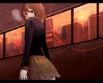  blazer blush breath brown_eyes brown_hair covering_mouth hair_between_eyes highres jacket kotonohanoko letterboxed looking_back original school_uniform short_hair skirt solo window 