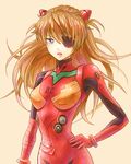  annoyed bangs beige_background blue_eyes blush bodysuit bracer breasts brown_hair cowboy_shot d: evangelion:_3.0_you_can_(not)_redo eyepatch gloves hair_between_eyes hand_on_hip headgear long_hair looking_at_viewer medium_breasts neon_genesis_evangelion number open_mouth pilot_suit plugsuit rebuild_of_evangelion shikinami_asuka_langley simple_background skinny solo sora_(pikasora) souryuu_asuka_langley standing tape turtleneck twintails two_side_up v-shaped_eyebrows 