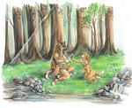  anthro canine child daughter detailed_background female flower forest grass iggi male mammal mother native_american parent river scenery tree unknown_artist water wolf young 