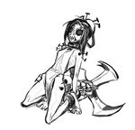  1girl bare_legs blade dk_tkg kusada mask monochrome nail painwheel_(skullgirls) simple_background skullgirls solo vein veins weapon 