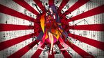  artist_request bamboo bandages black_hair copyright_request fish full_body highres japanese_clothes katana long_hair red_eyes sandals simple_background standing sword two-tone_background very_long_hair weapon wide_sleeves 