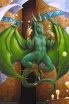  bracelet breasts dragon dragon_wings eyes_closed female flying front gold green_body green_skin horn jewelry meditation navel nipples nude pose pussy scale_(artist) scalie seductive small_breasts solo spread_legs spread_wings spreading suspended_in_midair wings 