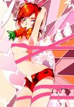 animal_ears arms_up blue_hair bow bowtie bunny_ears bunny_tail carrot hair_ornament hino_akane_(smile_precure!) looking_at_viewer mouth_hold ponytail precure red_eyes red_hair ribbon short_hair short_shorts shorts smile_precure! solo tail tima unbuttoned 