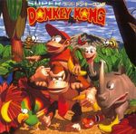  album_cover animal banana cloud copyright_name cover diddy_kong donkey_kong donkey_kong_country expresso food forest fruit gorilla jungle lowres monkey mountain nature necky nintendo no_humans official_art ostrich outdoors parrot rambi rareware rhinoceros sky slippa snake squawks tree wasp zinger 