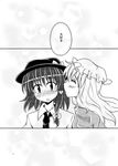  bad_id bad_pixiv_id blush greyscale heart long_hair maribel_hearn monochrome multiple_girls nibi short_hair touhou translated usami_renko yuri 