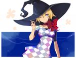  blonde_hair blue_eyes hat one_eye_closed original ribbon ririkuto solo witch_hat 