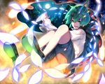  :d antennae aqua_eyes cape danmaku full_moon green_hair highres legs light_particles moon night night_sky open_mouth short_hair sky smile solo touhou tree tsukimoto_aoi wriggle_nightbug 