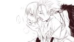  2boys biting ear_biting finger_in_mouth k_(anime) male male_focus monochrome multiple_boys saliva short_hair simple_background sketch suou_mikoto_(k) sweat totsuka_tatara white_background yaoi 