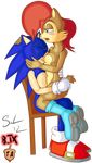  anthro blazeymix blue_eyes blue_hair blush breasts butt butt_grab chipmunk eyes_closed female hair hedgehog hug male mammal nude red_hair rodent sally_acorn sega side_boob smile sonic_(series) sonic_the_hedgehog 