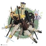  animal_ears bad_id bad_pixiv_id blonde_hair blue_eyes chameleon_man_(three) cross erica_hartmann flat_color goggles green_eyes gun hanna-justina_marseille hanna_rudel hat heidimarie_w_schnaufer highres hirschgeweih_antennas military military_uniform multiple_girls red_eyes skirt strike_witches striker_unit uniform weapon white_hair world_witches_series 