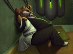  bloated_belly bound canine clothing force_feeding forced forced_feeding fox goo inflation male mammal obese overweight rope sitting solo sugarboy weight_gain 