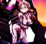  blue_eyes bodysuit breasts brown_hair caryo covered_nipples eva_08 evangelion:_3.0_you_can_(not)_redo glasses hairband large_breasts long_hair looking_at_viewer makinami_mari_illustrious neon_genesis_evangelion pink_bodysuit plugsuit rebuild_of_evangelion resized solo tabigarasu 