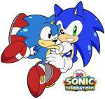  blue_hair green_eyes hair hedgehog male mammal one_eye_closed sega size_difference sonic_(series) sonic_the_hedgehog wink 