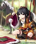  ? armor bad_id bad_pixiv_id bike_shorts black_hair book character_request flat_chest forest hat horse japanese_armor japanese_clothes katana kiseru kote lena_(zoal) long_hair mole nature navel official_art pipe polearm red_eyes santa_hat sarashi sengoku_saga shoulder_armor sidelocks sode spear squatting sweat sword tree weapon 