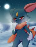  breasts cold_(temperature) female moon navel night nintendo nude outside pok&#233;mon pok&eacute;mon pussy red_eyes scarf sneasel snow solo standing video_games wazit569 
