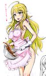  apron blonde_hair blush breasts clearite green_eyes heart highres hoshii_miki idolmaster idolmaster_(classic) long_hair medium_breasts naked_apron open_mouth sketch smile solo translation_request very_long_hair 