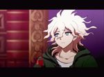  2boys animated animated_gif courtroom crazy_eyes danganronpa hood hoodie koizumi_mahiru komaeda_nagito multiple_boys pink_eyes pink_hair school_uniform short_hair smile souda_kazuichi super_danganronpa_2 umemiyachu white_hair 