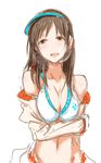  blush breasts clearite cleavage highres idolmaster idolmaster_cinderella_girls looking_at_viewer medium_breasts nitta_minami open_mouth simple_background sketch smile solo white_background 