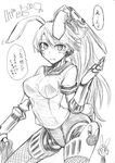  aegis_(persona) android animal_ears bunny_ears bunnysuit fishnet_legwear fishnets greyscale labrys monochrome multiple_girls persona persona_3 persona_4:_the_ultimate_in_mayonaka_arena segami_daisuke sketch thighhighs 