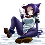  ahoge animal_ears blue_hair blue_legwear cat_ears looking_at_viewer medaka_box naze_youka open_mouth panties pantyhose pink_panties red_eyes school_uniform sitting solo spread_legs syringe underwear unya 