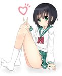  bad_id bad_pixiv_id black_hair blush chuunibyou_demo_koi_ga_shitai! gakincho green_eyes school_uniform serafuku short_hair sitting socks solo togashi_kuzuha v 