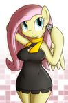  anthro anthrofied blue_eyes breasts cutie_mark dress equine female fluttershy_(mlp) friendship_is_magic fur hair horse long_hair mammal microphone my_little_pony pegasus pink_hair pony scarf simple_background solo tg-0 wide_hips wings yellow_fur 