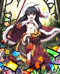  :d armor bad_id bad_pixiv_id black_hair broken_glass cape character_request flat_chest glass hat japanese_armor japanese_clothes katana kneehighs kote lena_(zoal) long_hair mole navel official_art open_mouth polearm red_eyes sack santa_hat sarashi sengoku_saga sheath sheathed sidelocks smile spear stained_glass suneate sword v-shaped_eyebrows weapon 