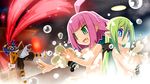  2girls ahoge altis aqua_eyes attouteki_yuugi_mugen_souls bath blood blue_eyes breasts bubble chou_chou chou_chou_egotistical fang green_hair halo light_smile long_hair medium_breasts multiple_girls nanameda_kei nosebleed nude official_art open_mouth pink_hair pointy_ears ryuuto_(mugen_souls) short_hair wings 