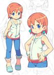  :o bad_id bad_tinami_id bare_shoulders beauty blue_eyes blush bobobo-bo_bo-bobo collarbone earrings hands_on_hips jewelry looking_at_viewer no_socks om_(nk2007) orange_hair short_hair slippers solo standing zipper 