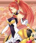  armor armored_dress bare_shoulders blazblue blazblue:_chronophantasma breasts detached_sleeves hair_tubes izayoi_(blazblue) lips long_hair medium_breasts ocha_(hutuumikan) ponytail red_eyes red_hair shield solo tsubaki_yayoi very_long_hair 