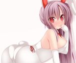  alternate_costume animal_ears ass bare_shoulders blush breasts bunny_ears bunny_tail bunnysuit chimunge elbow_gloves finger_to_mouth gloves large_breasts leotard long_hair necktie nipple_slip nipples no_nose pantyhose purple_hair red_eyes reisen_udongein_inaba solo tail touhou white_background white_legwear 