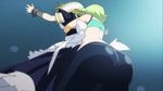  2girls animated animated_gif ass bare_shoulders bike_shorts blonde_hair green_hair lowres maid medaka_box multiple_girls nabeshima_nekomi sexually_suggestive short_hair standing unzen_myouga wrestling 