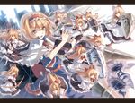  alice_margatroid asuka_(louyun) blonde_hair blue_eyes book bow_(weapon) capelet flower hairband holding holding_book letterboxed open_book open_mouth polearm revision shanghai_doll shield short_hair solo spear touhou weapon 