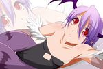  alternate_color animal_print armpits bad_id bad_pixiv_id bare_shoulders bat_print demon_girl elbow_gloves flat_chest gloves hayashi_custom head_wings hips leotard lilith_aensland lips lying on_side pantyhose parted_lips print_legwear purple_hair red_eyes short_hair solo succubus vampire_(game) zoom_layer 