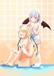  :d ^_^ annoyed armpits bangs bare_shoulders barefoot bat_wings bath_stool bathing between_legs blonde_hair blue_hair blush body_blush closed_eyes convenient_arm convenient_censoring crystal demon_girl fang feet fingernails flandre_scarlet flat_chest from_side frown full_body hair_tie hand_between_legs hand_on_another's_head happy highres huleito indoors knees_up long_fingernails long_hair looking_at_another looking_down mini_wings multiple_girls naked_towel nude one_side_up open_mouth parted_bangs pointy_ears red_eyes remilia_scarlet see-through shared_bathing sharp_fingernails short_hair siblings sisters sitting smile soap_bubbles soap_censor standing stool touhou towel v_arms washing washing_hair white_towel wings 