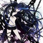  bikini_top black_hair black_rock_shooter black_rock_shooter_(character) blue_eyes burning_eye chain long_hair midriff navel osamu_(jagabata) resized revision shorts solo twintails 