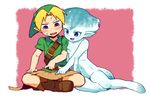  1girl bad_id bad_tinami_id barefoot blonde_hair blush boots breast_press fish_girl hat indian_style link monster_girl nervous om_(nk2007) pointy_ears princess_ruto sitting smile sweat the_legend_of_zelda the_legend_of_zelda:_ocarina_of_time webbed_feet zora 