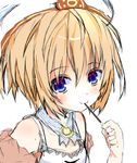  bare_shoulders blanc blonde_hair blue_eyes blush brown_hair flat_chest food hat looking_at_viewer neptune_(series) pocky ribbon ryokucha short_hair sketch smile solo 