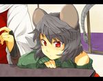  animal_ears bare_shoulders blush bridal_gauntlets close-up face green_shirt grey_hair hands letterboxed mouse mouse_ears mouse_tail multiple_girls nazrin red_eyes revision shirt short_hair sweatdrop sweater tail toramaru_shou touhou tsukinami_kousuke 