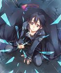  ba96517 black_eyes black_hair fingerless_gloves glass glass_shards gloves health_bar kirito male_focus solo sword_art_online tears 