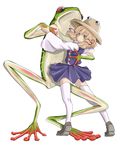  ao_usagi dancing eyes frog hat legs moriya_suwako red_eyes revision short_hair simple_background solo_focus thighhighs touhou white_background 