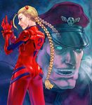  antenna_hair ass blonde_hair blue_eyes bodysuit braid cammy_white cosplay hair_ornament hat inomoto_hiro long_hair neon_genesis_evangelion no_pupils peaked_cap plugsuit scar souryuu_asuka_langley souryuu_asuka_langley_(cosplay) street_fighter twin_braids vega 