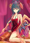  bare_shoulders breasts chinese_clothes cleavage collarbone dudou earrings flower hair_flower hair_ornament hair_rings hair_tubes highres jewelry jin_chongtian luo_tianyi medium_breasts short_hair_with_long_locks solo undressing vocaloid vocanese 