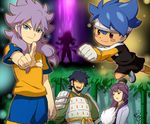  4boys amemiya_taiyou amemiya_taiyou_(mixi_max_zhuge_kongming) armor bad_id bad_pixiv_id blue_eyes blue_hair blush_stickers brown_eyes chinese_clothes closed_eyes fusion gloves goalkeeper headband inazuma_eleven_(series) inazuma_eleven_go inazuma_eleven_go_chrono_stone liu_bei_(inazuma_eleven) long_hair mizuhara_aki multiple_boys nishizono_shinsuke nishizono_shinsuke_(mixi_max_liu_bei) open_mouth purple_hair raimon raimon_soccer_uniform short_hair silhouette smile soccer_uniform sportswear zanak_abalonic zhuge_kongming_(inazuma_eleven) 