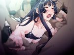  1girl anal black_hair blush breasts censored cum cum_on_body cum_on_breasts cum_on_hair cum_on_upper_body doggystyle double_penetration facial from_behind game_cg gangbang gentle_sasaki group_sex handjob long_hair nipples open_mouth penis red_eyes sex shirt_lift sweat vaginal 