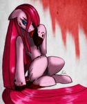  blood blue_eyes cutie_mark equine female feral friendship_is_magic fur hair horse licking long_hair looking_at_viewer mammal my_little_pony pink_fur pink_hair pinkamena_(mlp) pinkie_pie_(mlp) pony ryuukiba solo tongue tongue_out 