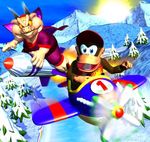  airplane diddy_kong diddy_kong_racing forest lowres mountain nature nintendo official_art rareware rocket snow tree valley wizpig 
