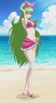  absurdres beach bikini braid day green_hair highres ixion_saga long_hair looking_at_viewer male_focus mariandale otoko_no_ko purple_eyes sarong screencap smile solo stitched swimsuit third-party_edit very_long_hair 